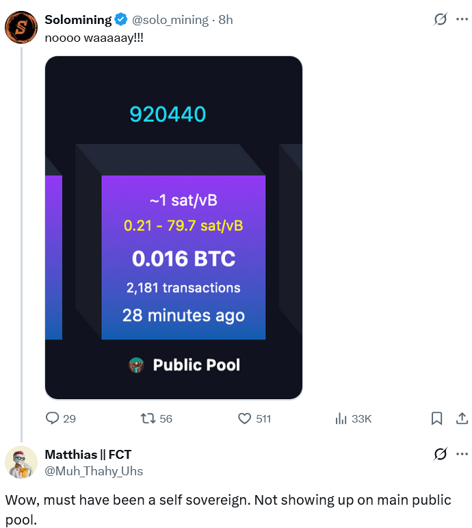 Solo Bitcoin miner scores $347K — ‘pure self-soverignty in action’